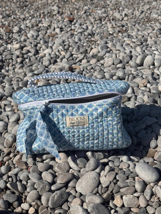Blue Hand Block Print Vanity Bag