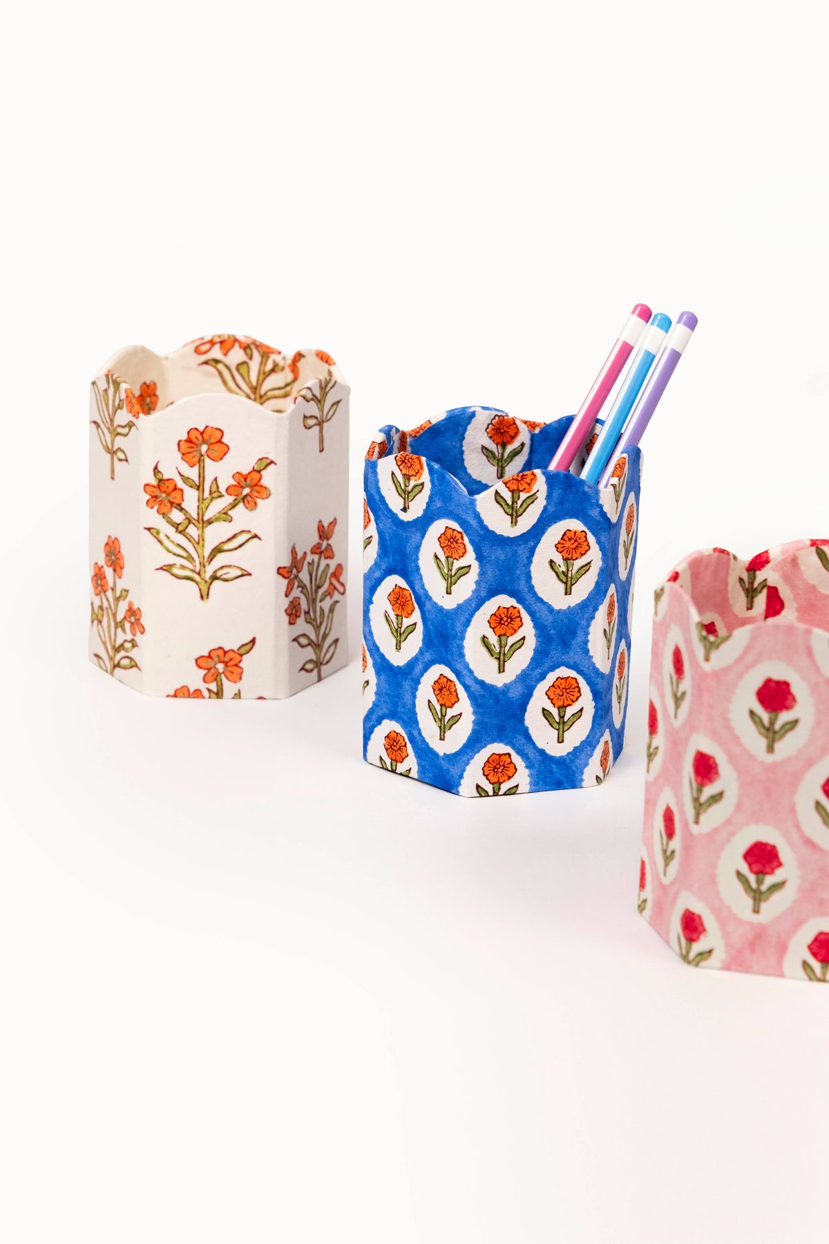 Block Print Pencil Holder - Tea Rose (Collapsible)