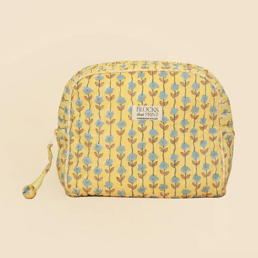 YELLOW VINE BLOCK PRINTED TRAVEL POUCH - MEDIUM