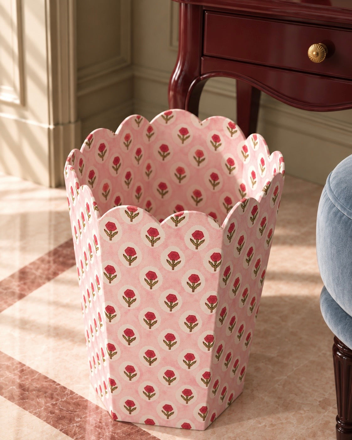 Block Print Storage/Waste Basket - Tea Rose (Collapsible)