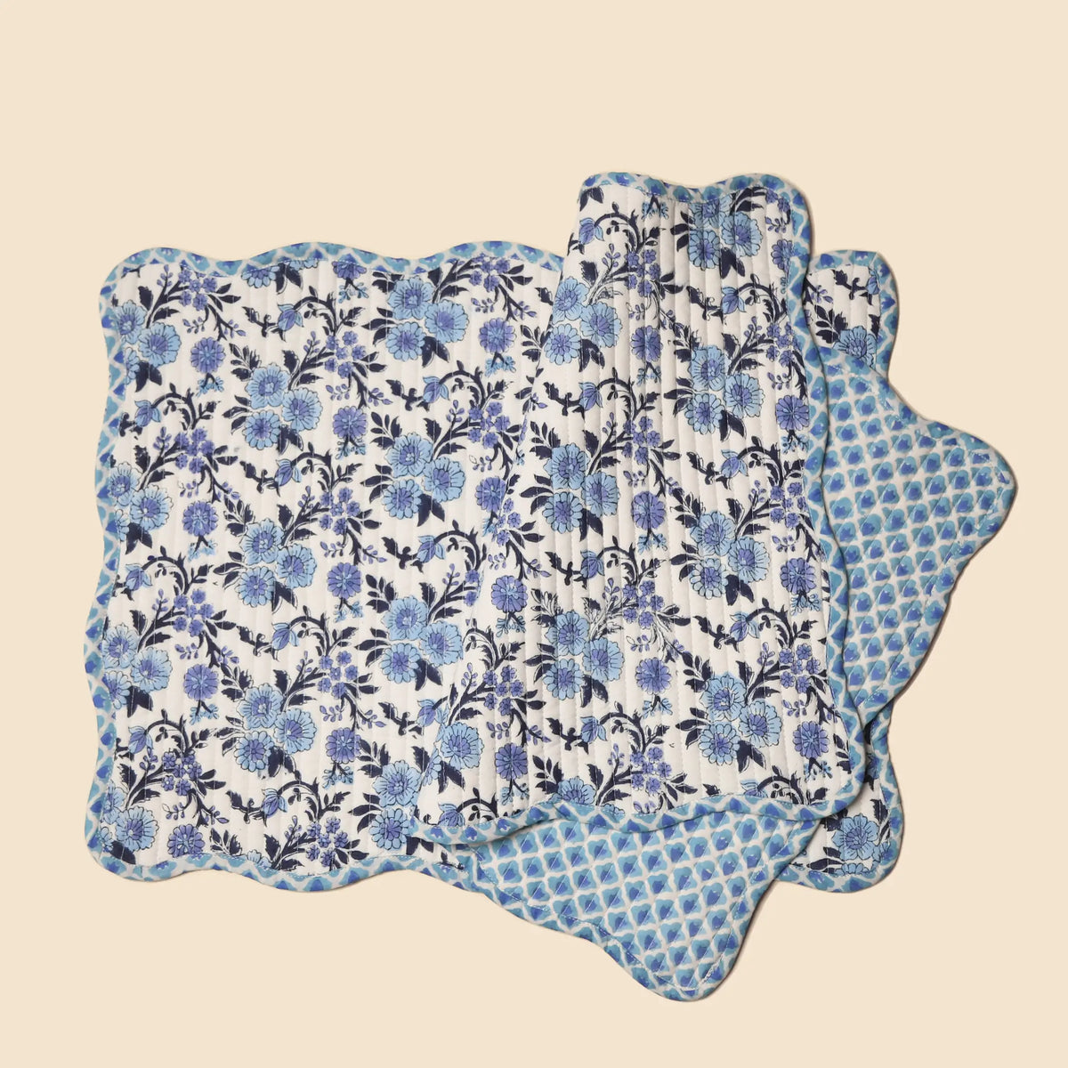 NEEL BLOCK PRINTED QUILTED REVERSIBLE TABLE MATS (SET OF TWO)