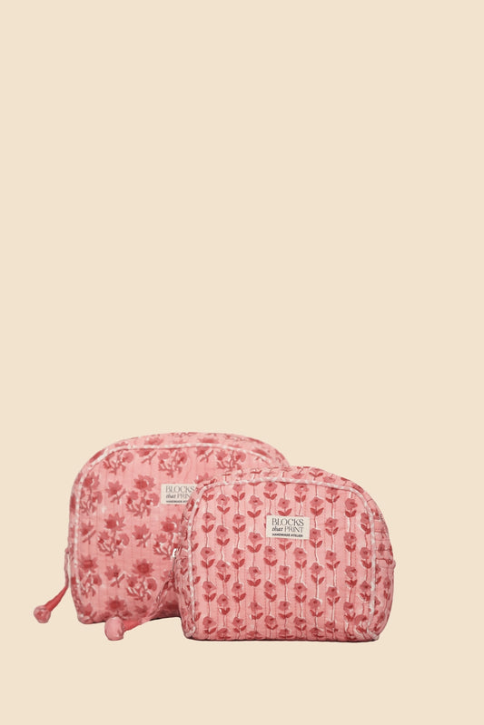 PINK VINE BLOCK PRINTED TRAVEL POUCH - LARGE