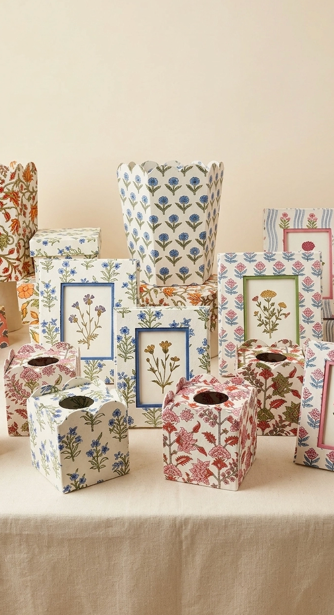 Blue White Hand Block Print Tissue Box collection