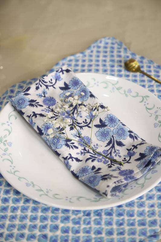 NEEL BLUE BLOCK PRINTED TABLE NAPKINS (SET OF 4)