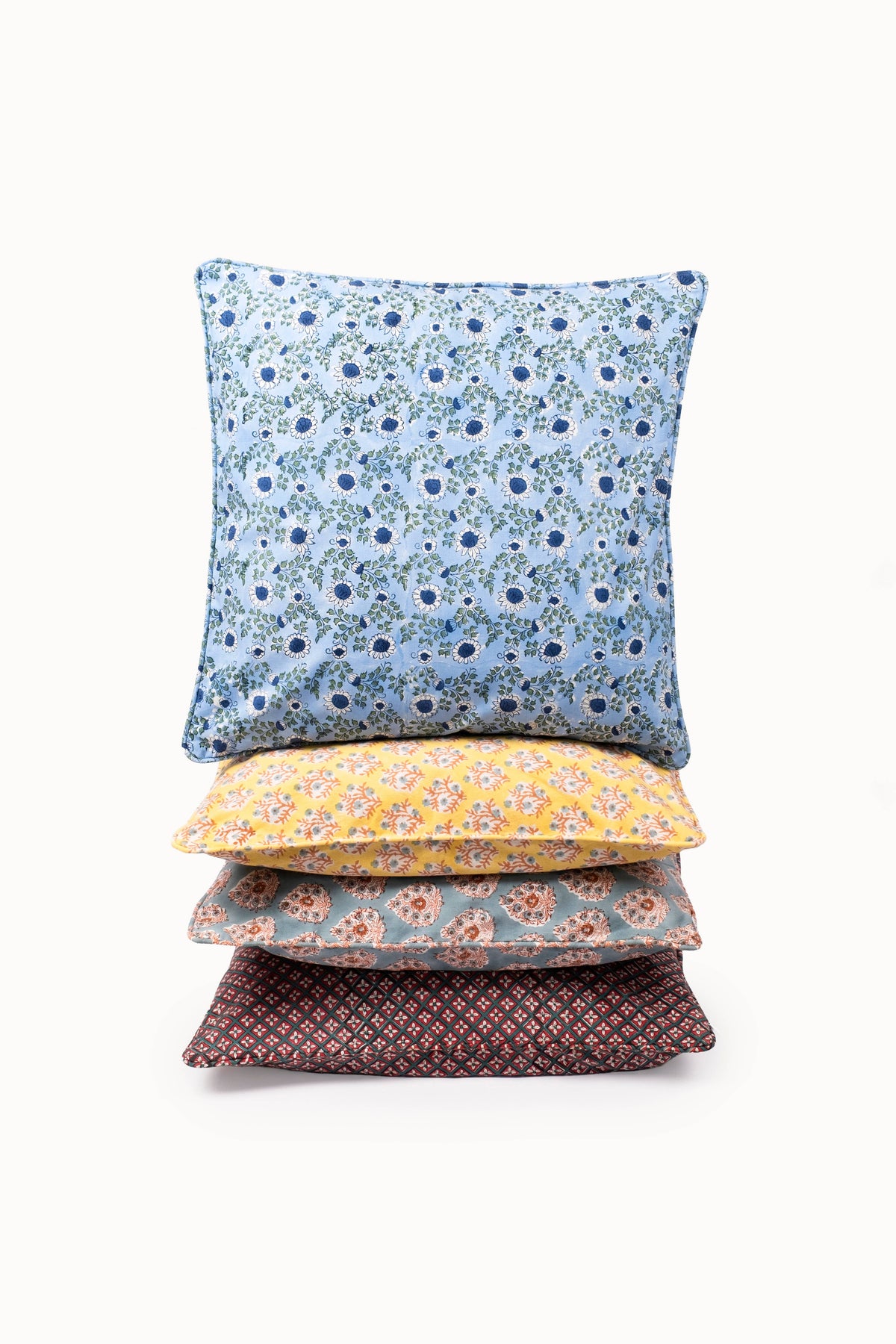 Parijat Ocean Blue Piped Blockprint Pillow Cover