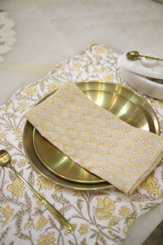 AMALTAS YELLOW BLOCK PRINTED TABLE NAPKINS (SET OF 4)