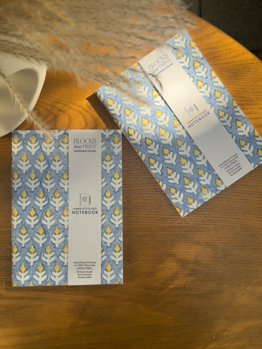 Hand Block Print Journal Medium Shades of Blue