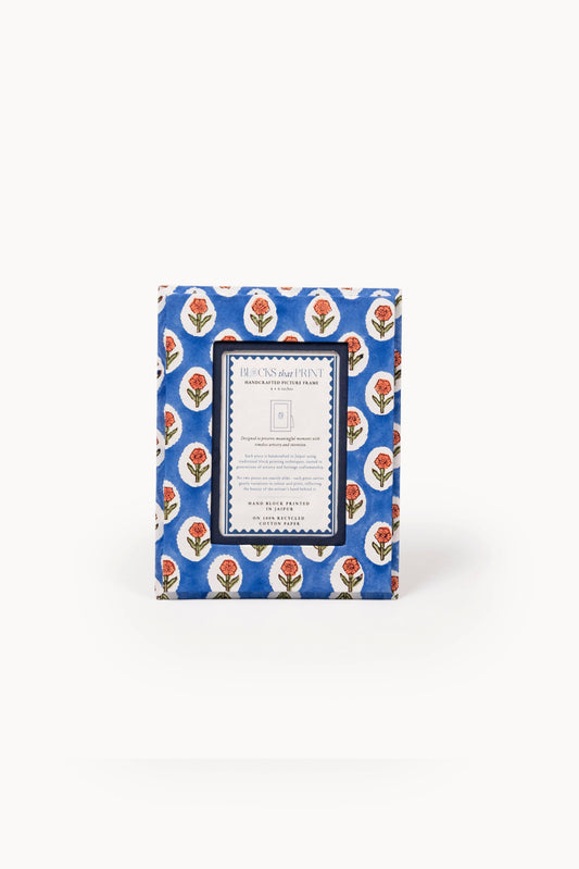 Medium Block Print Photo Frame (4 by 6) - Cobalt Marigold