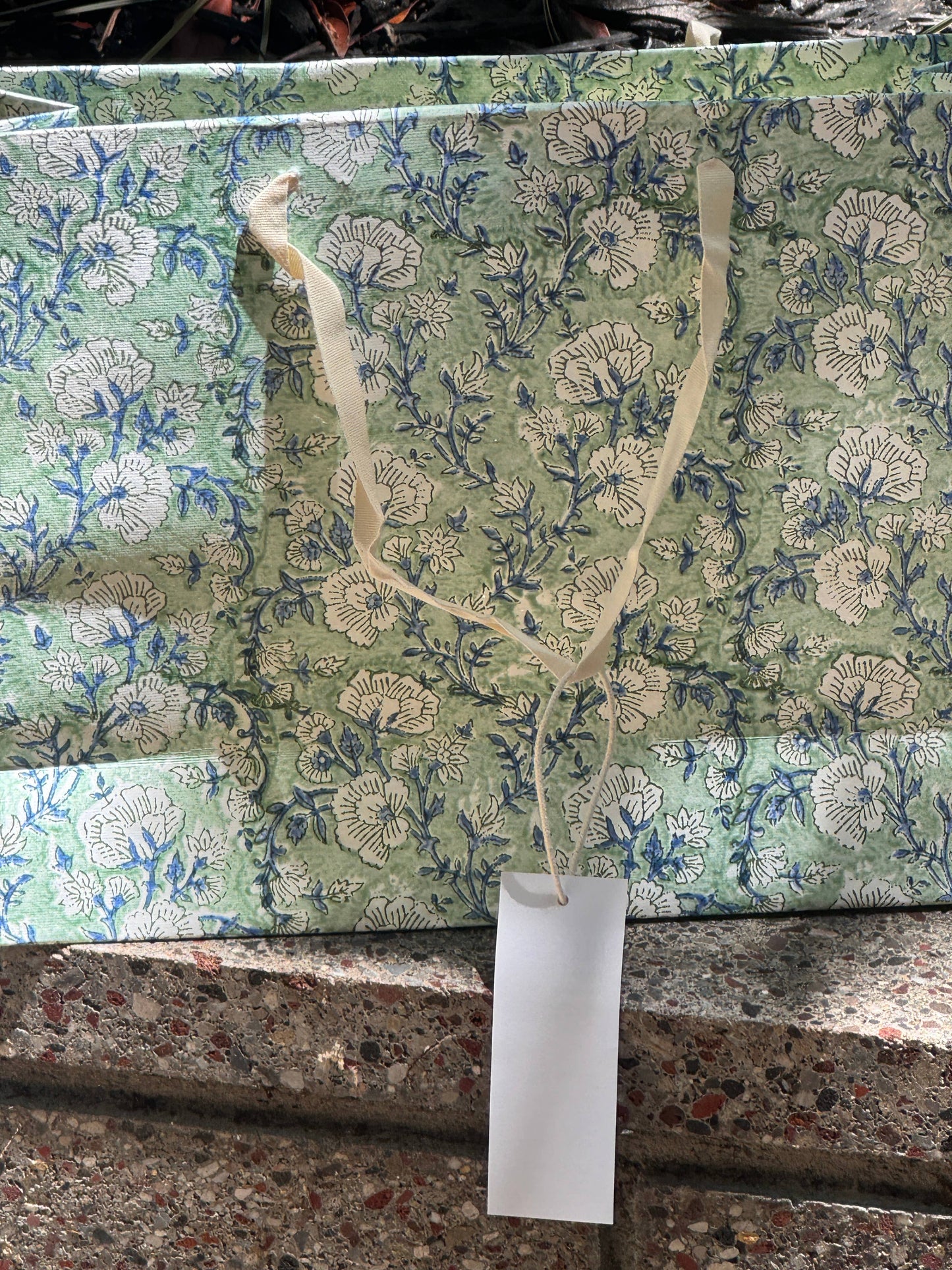 Large Set of 5 Hand Block Print Gift Bag - Mogra Mist