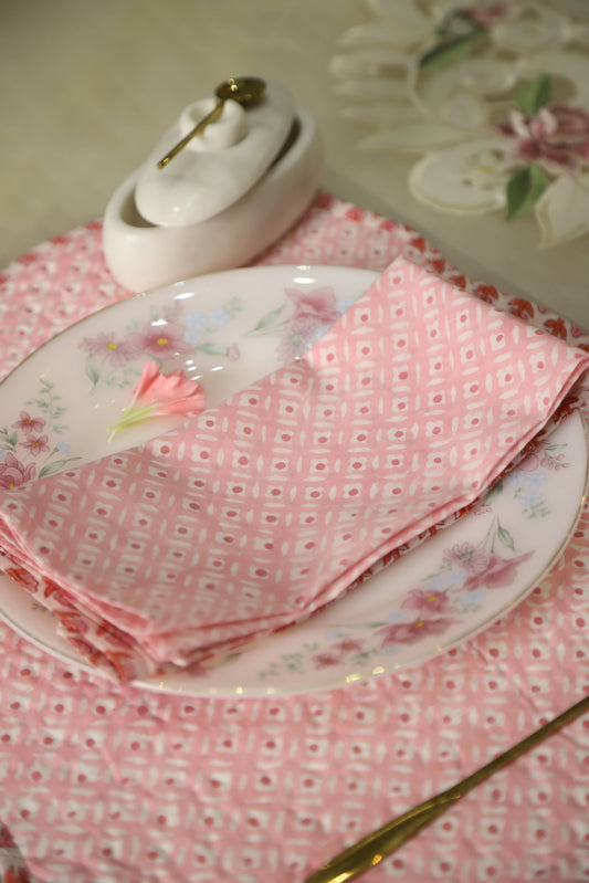 BOUGAINVILLEA PINK BLOCK PRINTED TABLE NAPKINS (SET OF 4)