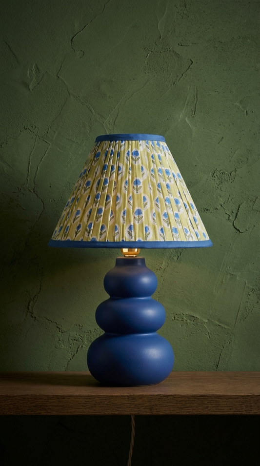 PRE ORDER - 14” Pleated Blockprint Lampshade - Forest Green