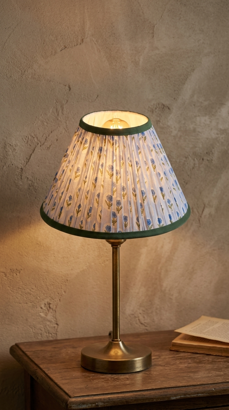 PRE ORDER - 14” Pleated Blockprint Lampshade - Tea Rose Powder Blue