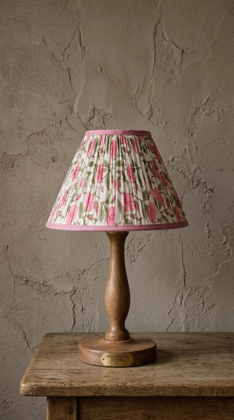 PRE ORDER - 12” Pleated Blockprint Lampshade - Inaya Dusty Pink