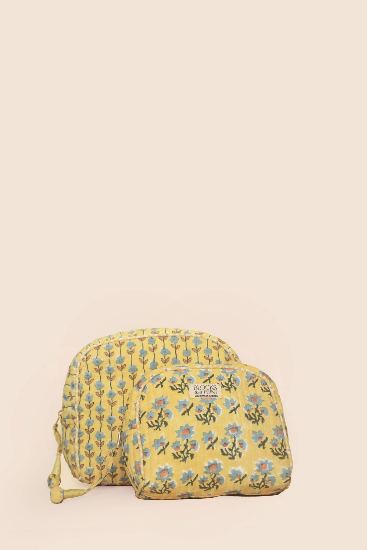 Yellow Blooms Hand Block Print Makeup & Travel Pouch