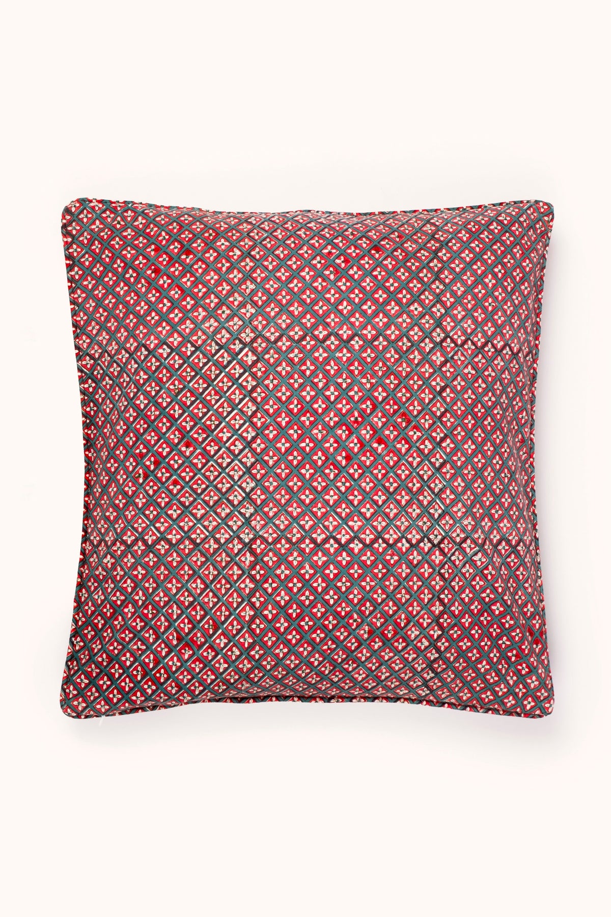 Piped block print pillow covers