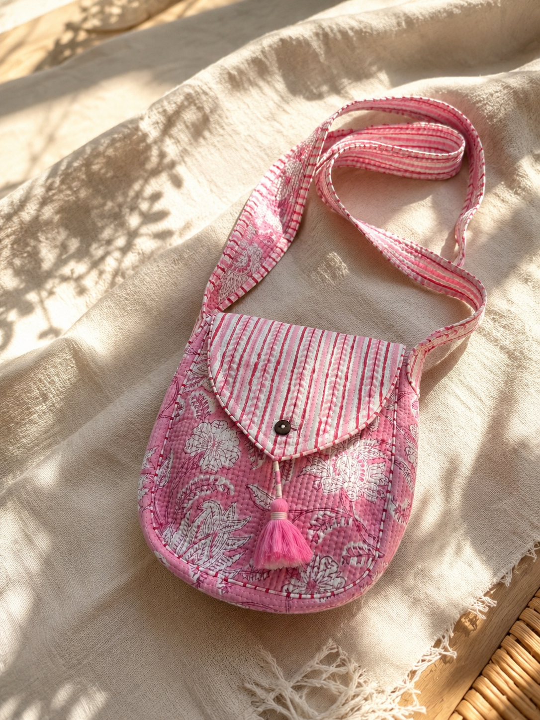 Block printed sling bags
