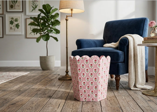 PRE ORDER - HAND BLOCK PRINT STORAGE/WASTE BIN (COLLAPSIBLE) - TULIPS