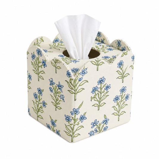 Blue White Hand Block Print Tissue Box