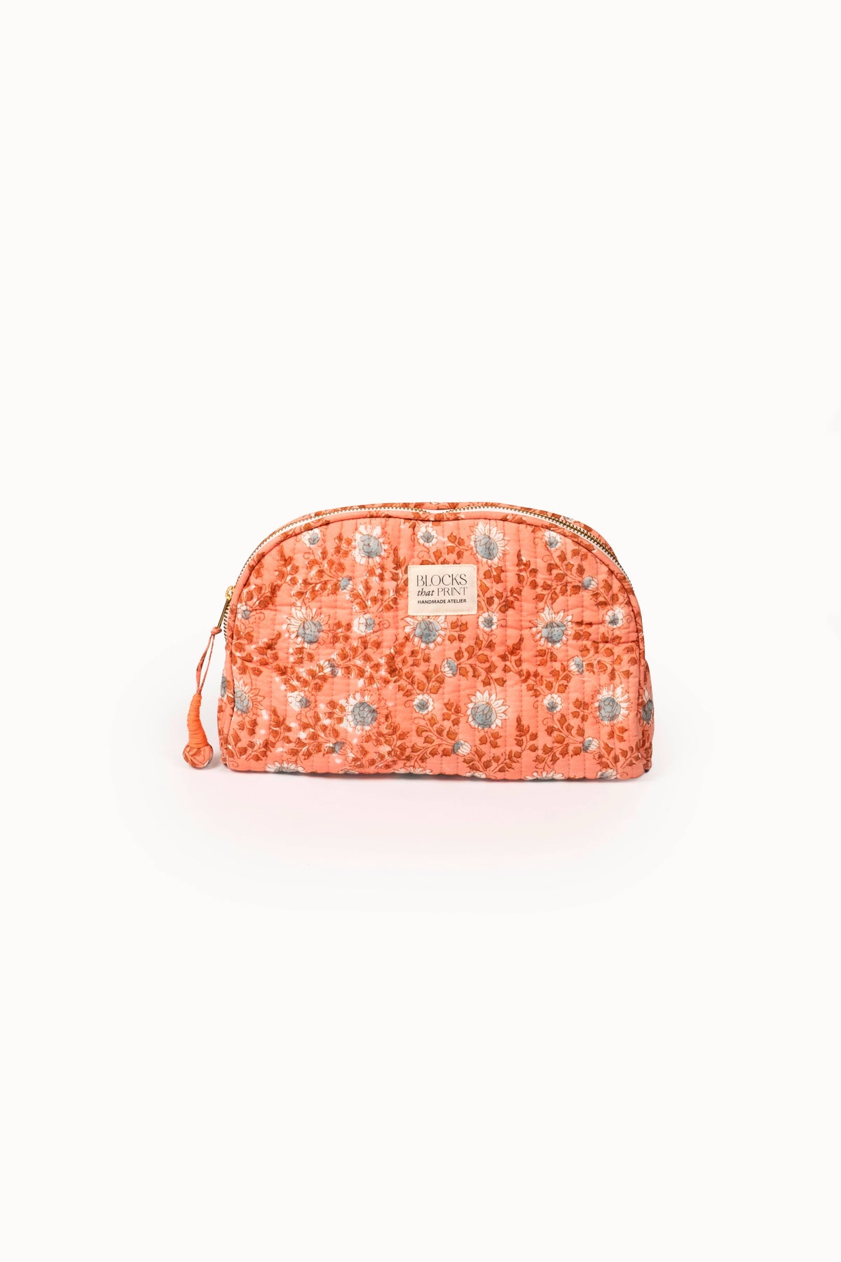 Medium Block Print Quilted Travel Pouch - Terracotta