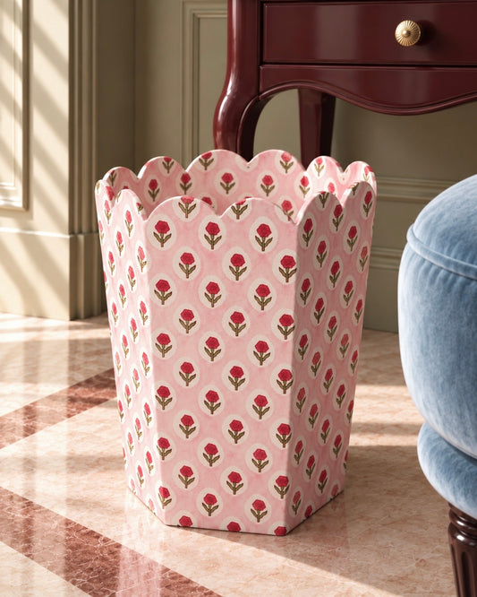 Block Print Storage/Waste Basket - Tea Rose (Collapsible)