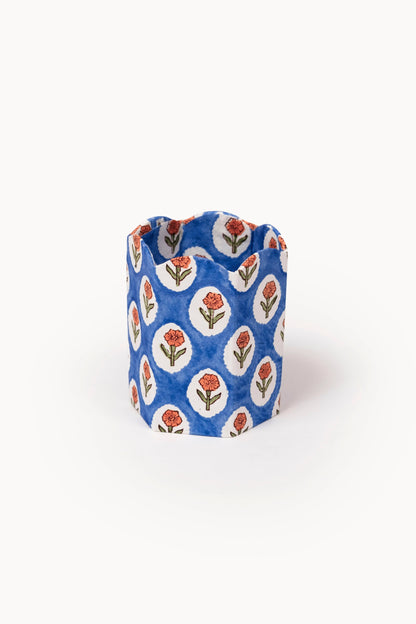 Block Print Pencil Holder - Cobalt Marigold (Collapsible)