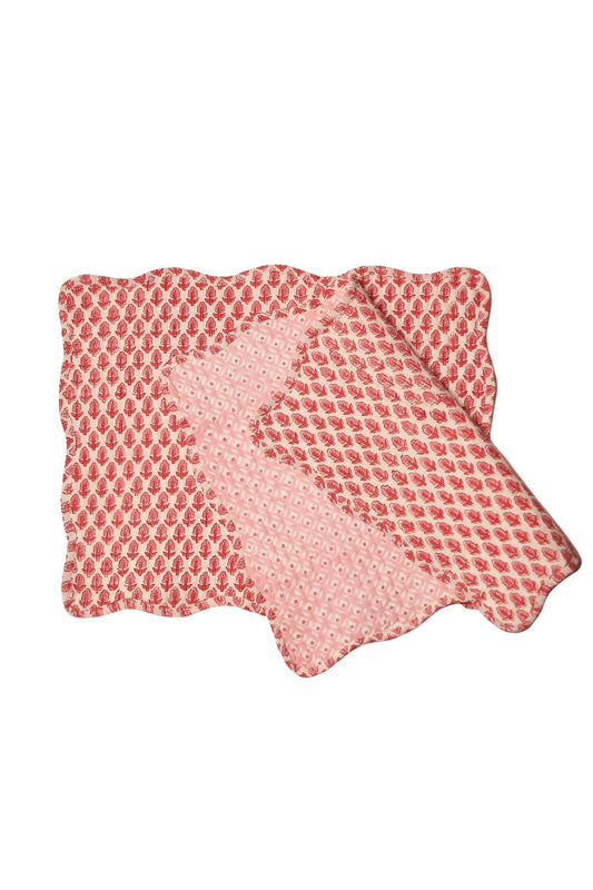 BOUGAINVILLEA BLOCK PRINTED QUILTED REVERSIBLE TABLE MATS (SET OF TWO)