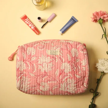 AMER PINK BLOCK PRINTED TRAVEL POUCH - LARGE
