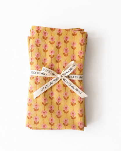 Sunwashed Yellow Vine Large Block Print Napkins (Set of 4)