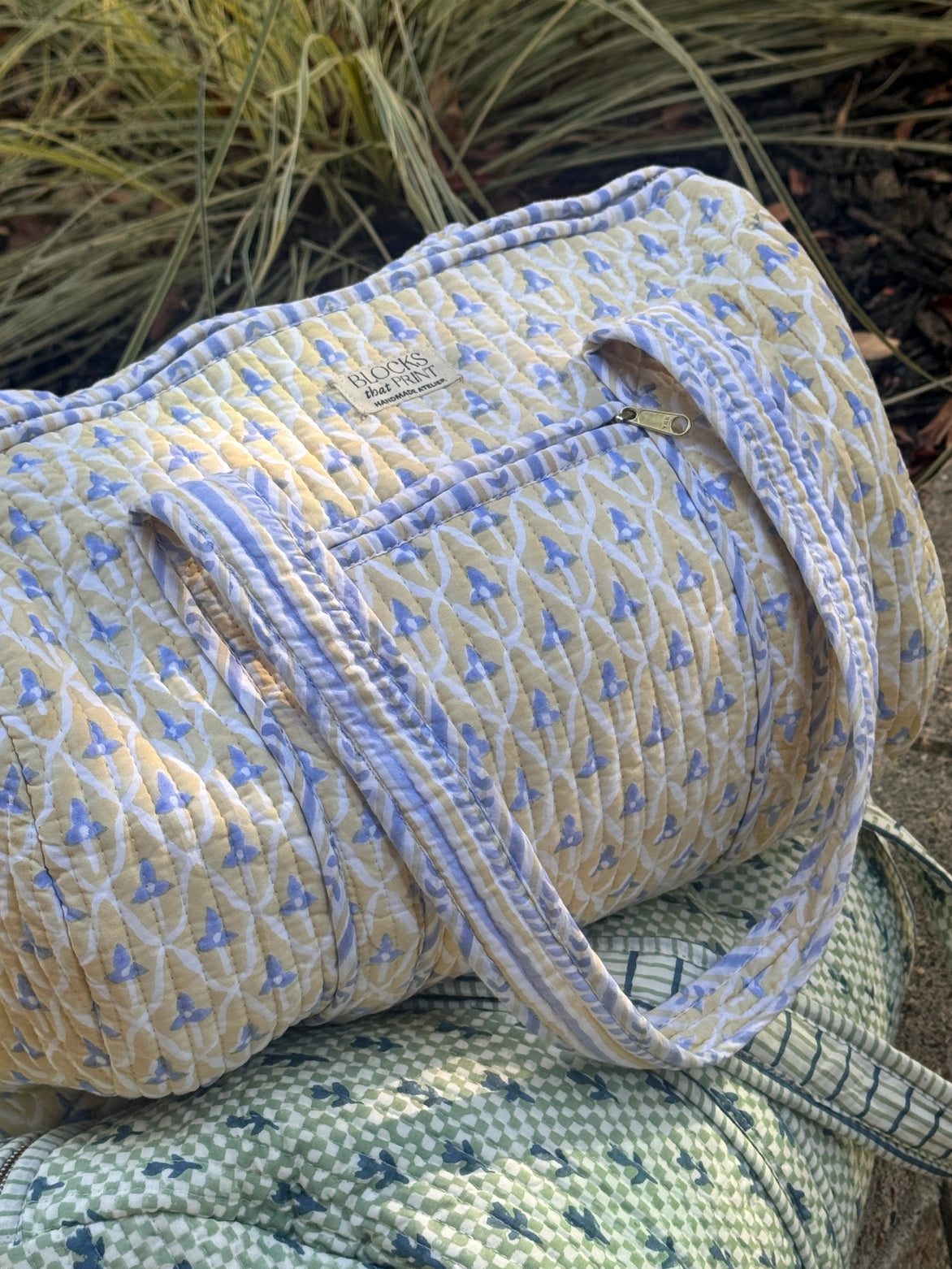 SUN DAPPLED BLOCK PRINTED DUFFLE BAG - MEDIUM
