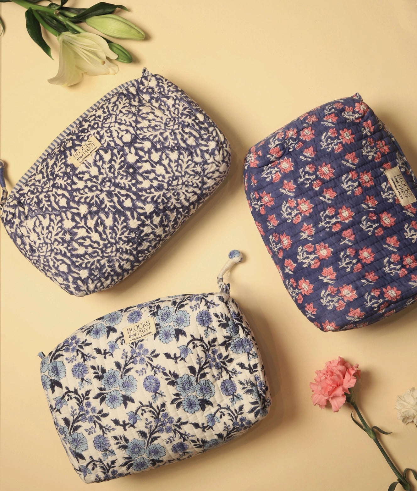 INDIGO BLOCK PRINTED TRAVEL POUCH - LARGE