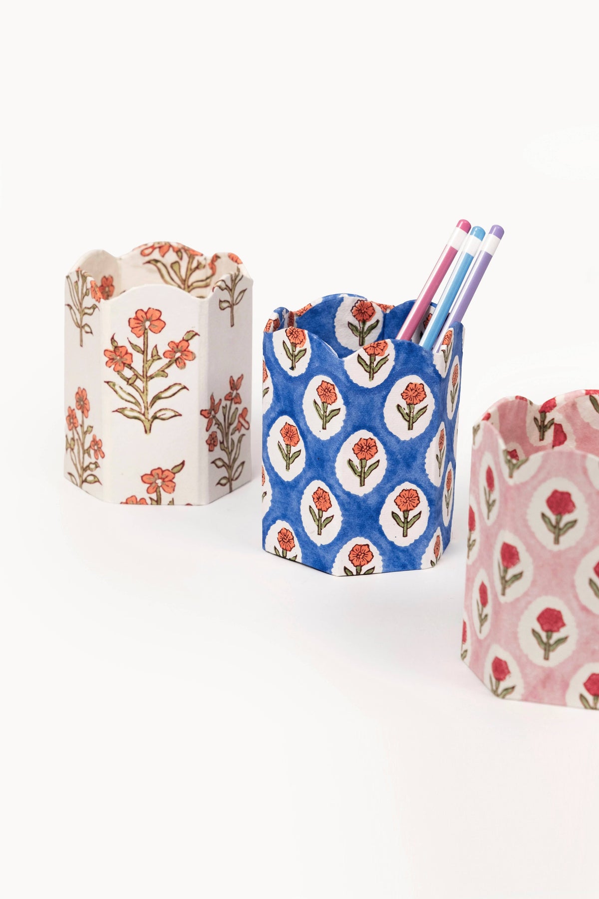 Block Print Pencil Holder - Cobalt Marigold (Collapsible)