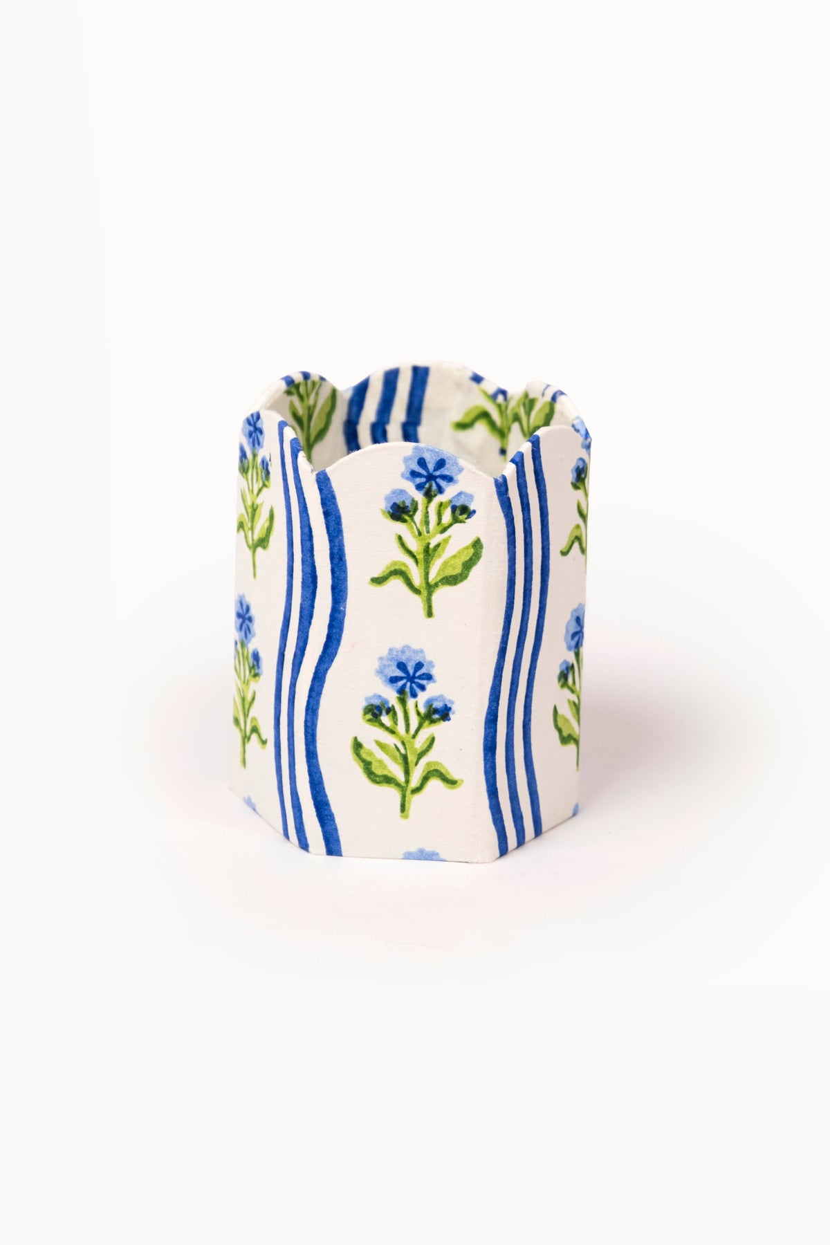 Block Print Pencil Holder - Leher Blue (Collapsible)