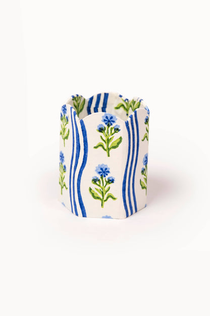 Block Print Pencil Holder - Leher Blue (Collapsible)