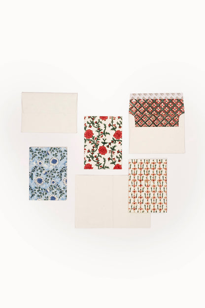 Hand Block Print Enveloped Assorted Greeting Cards(Set of 6)