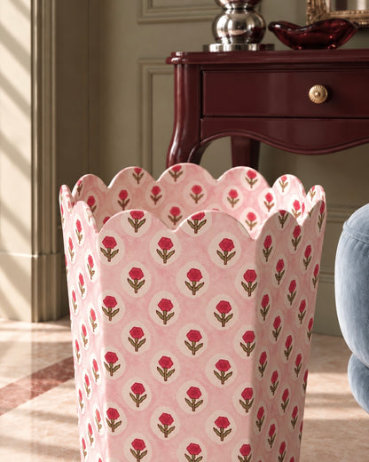 Block Print Storage/Waste Basket - Tea Rose (Collapsible)
