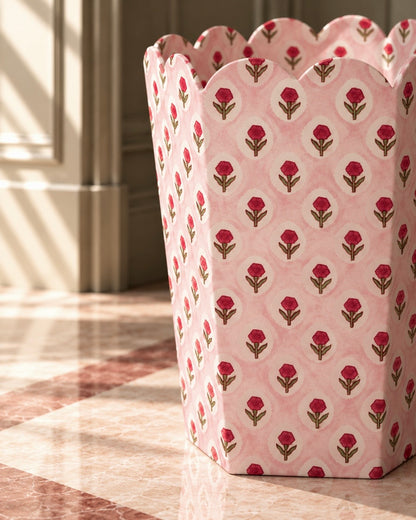 Block Print Storage/Waste Basket - Tea Rose (Collapsible)