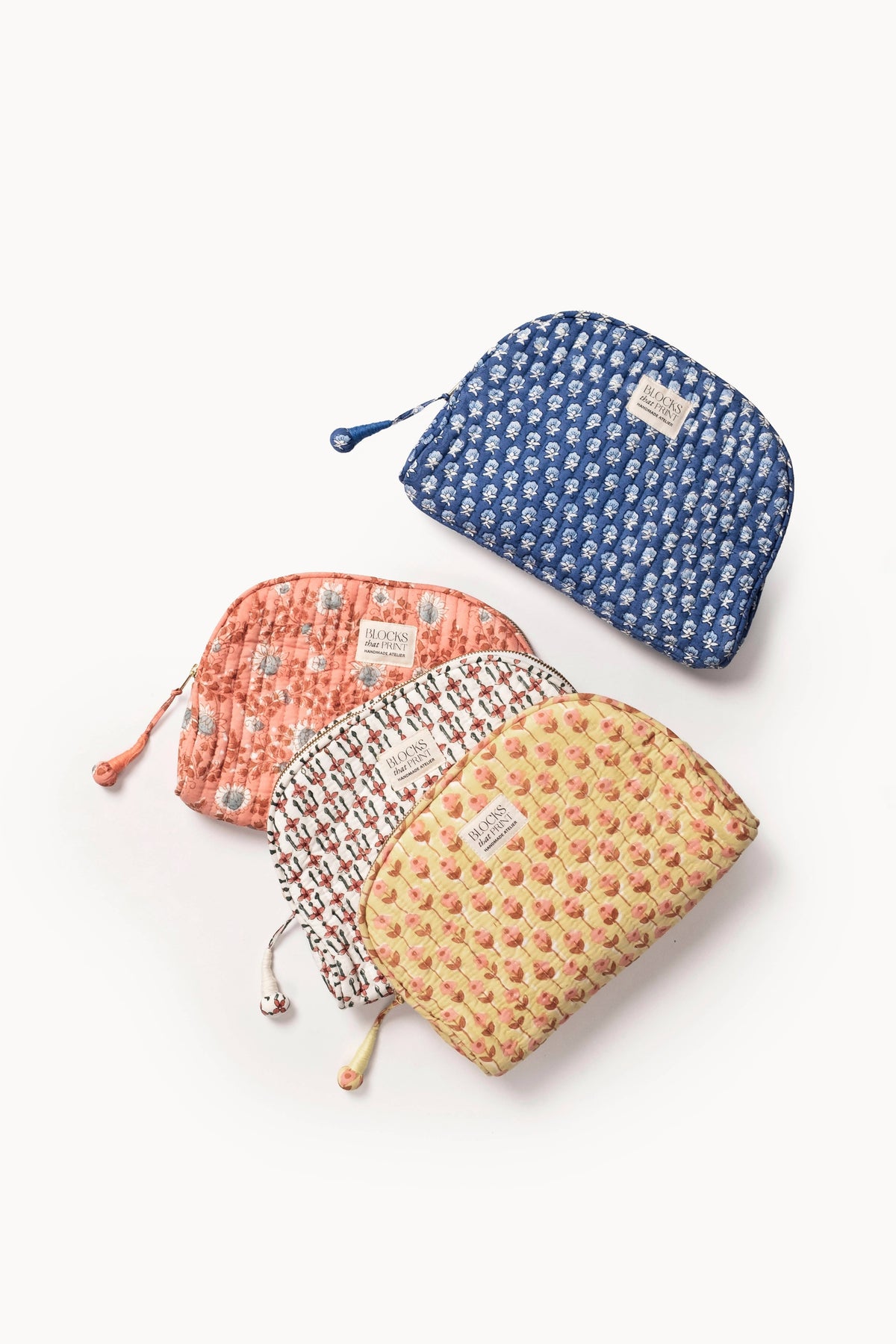 Medium Block Print Quilted Travel Pouch - Sunwashed Floral