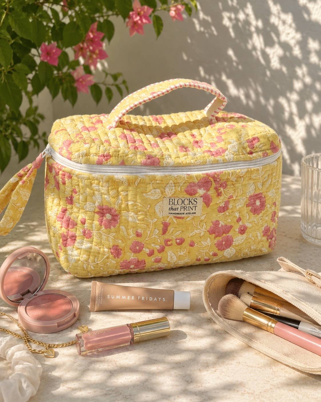 Yellow Amaltas Hand Block Print Vanity Bag
