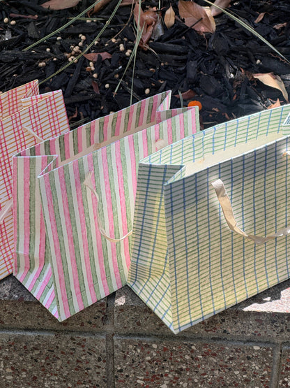Medium Set of 6 Hand Block Print Gift Bag - Tartan Edit