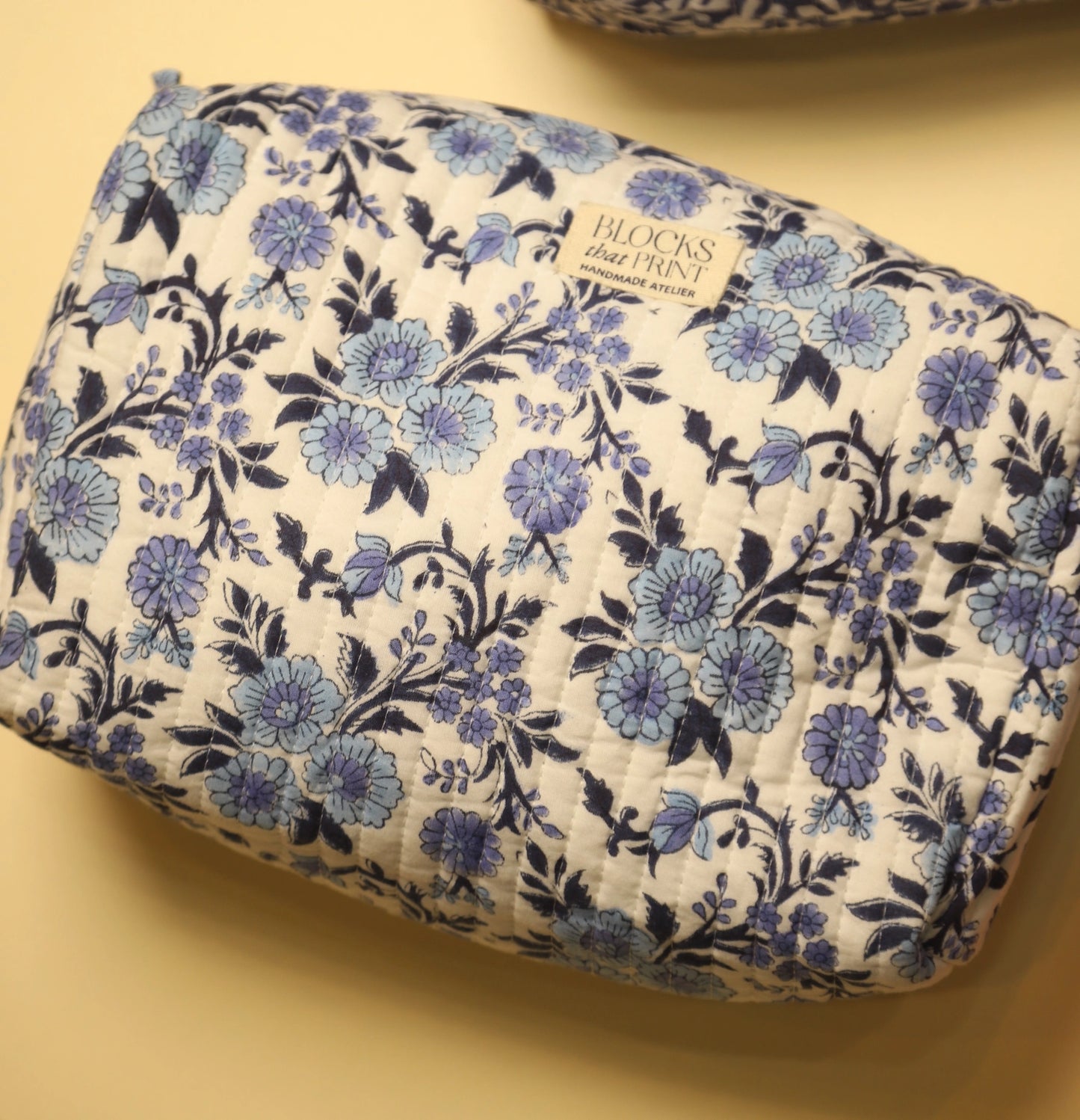 INDIGO BLOCK PRINTED TRAVEL POUCH - LARGE