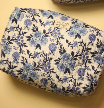 INDIGO BLOCK PRINTED TRAVEL POUCH - LARGE
