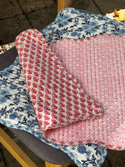 BOUGAINVILLEA BLOCK PRINTED QUILTED REVERSIBLE TABLE MATS (SET OF TWO)