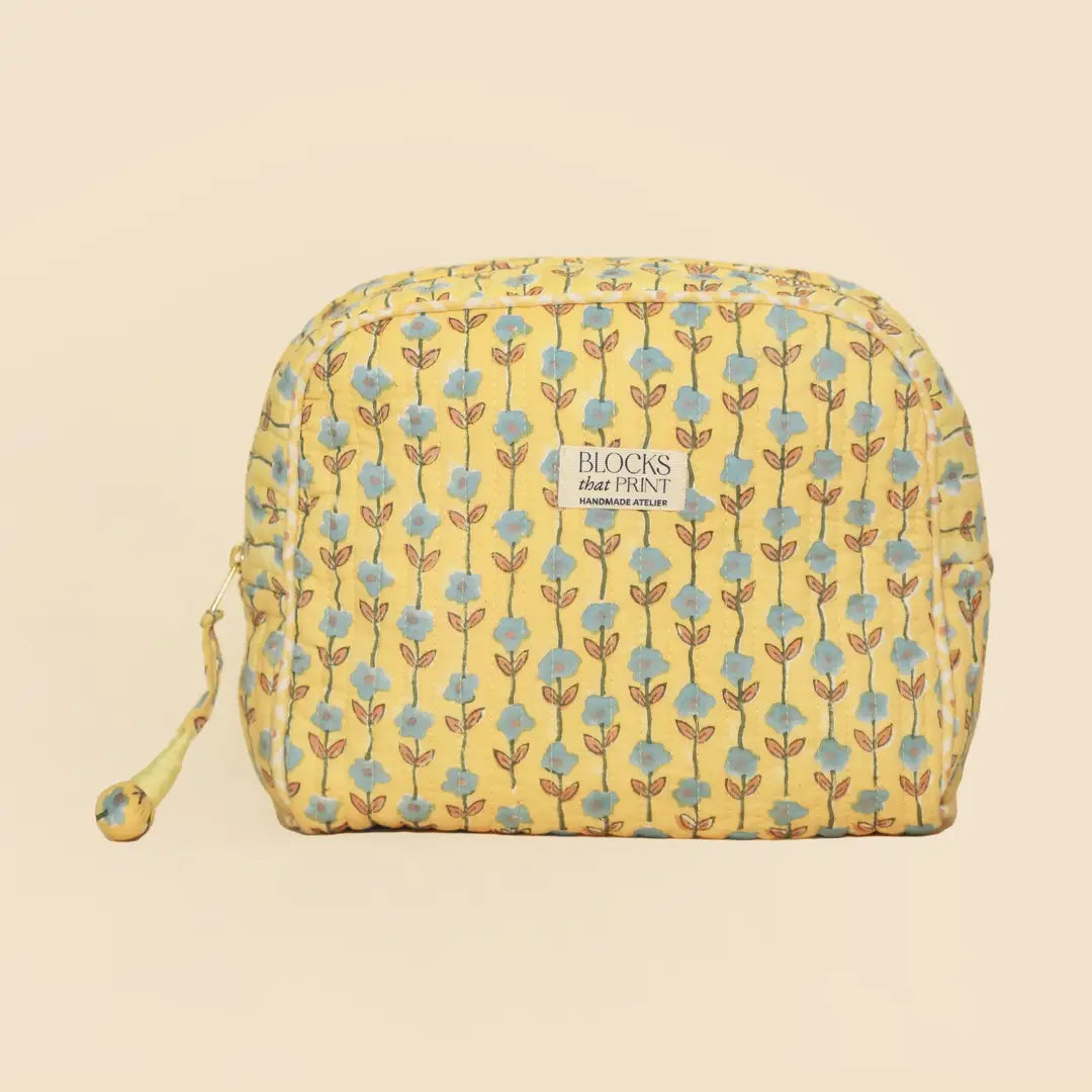 YELLOW VINE BLOCK PRINTED TRAVEL POUCH - MEDIUM
