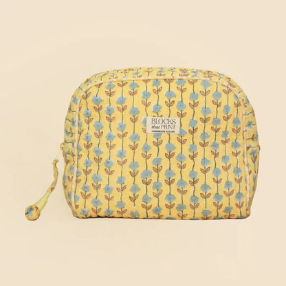 YELLOW VINE BLOCK PRINTED TRAVEL POUCH - MEDIUM