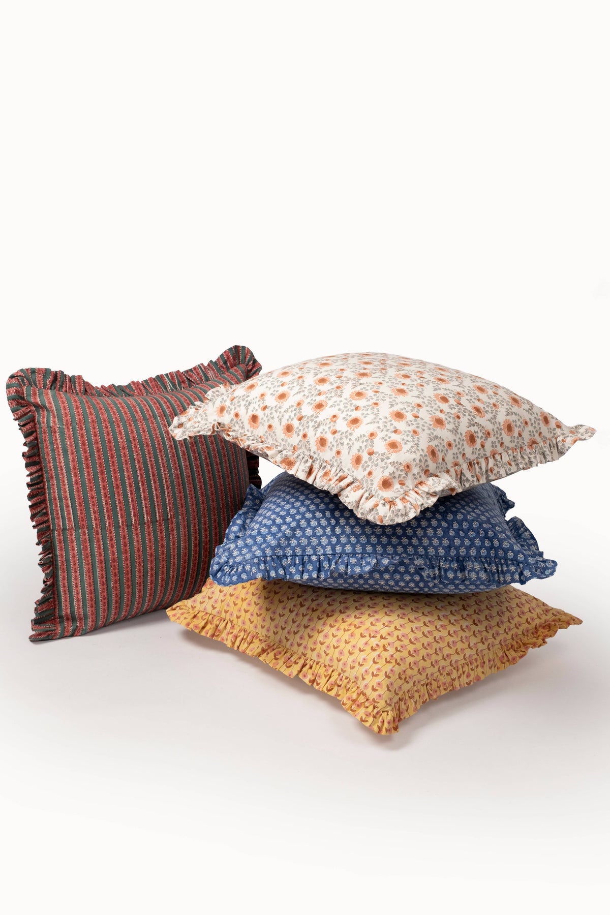 Apricot & Sage Ruffle Blockprint Pillow Cover