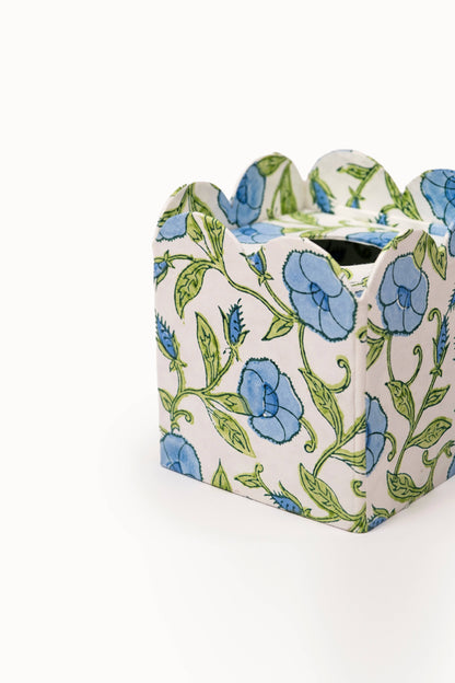 Block Print Tissue Box Cover-Inaya Powder Blue(Collapsible)
