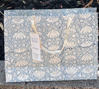 Large Set of 5 Hand Block Print Gift Bag - Lotus Blooms