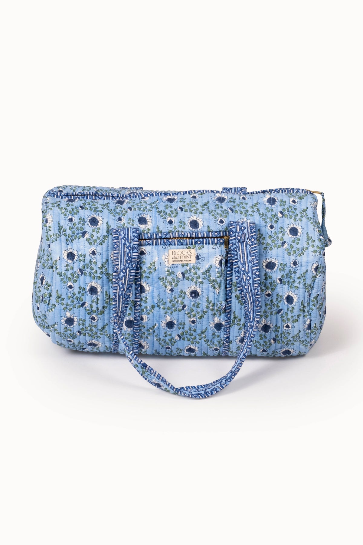 Parijat Ocean Blue Block Print Quilted Duffle Bag
