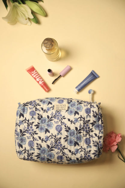 INDIGO BLOCK PRINTED TRAVEL POUCH - LARGE