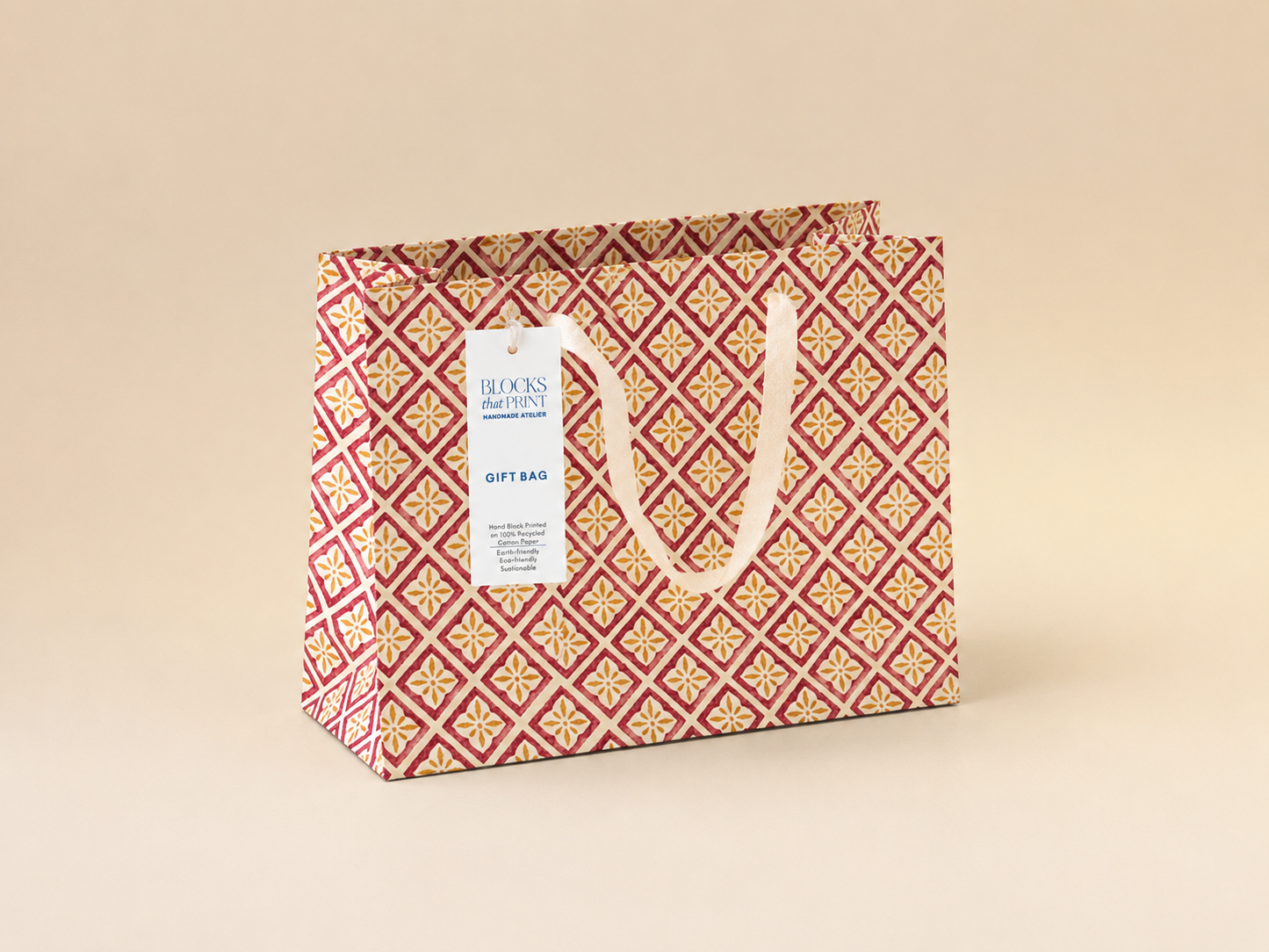 Large Set of 5 Hand Block Print Gift Bag - Ruby Sunstone